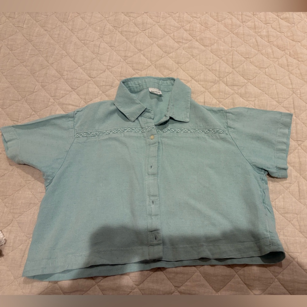Abercrombie Kids Mint Cropped Button Up Sz 11/12